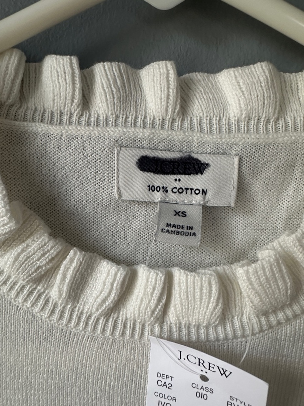 J Crew NWT Ruffled Neck‎ Sweater cream ivory women’s XS - Picture 4 of 11